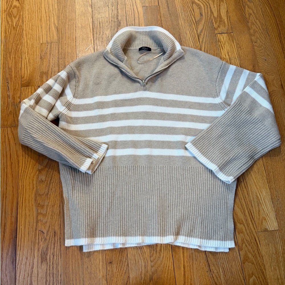 Rails Tessa Sweater Sand Stripe Wool Blend Quarter Zip Knit Pullover Small - Picture 4 of 6